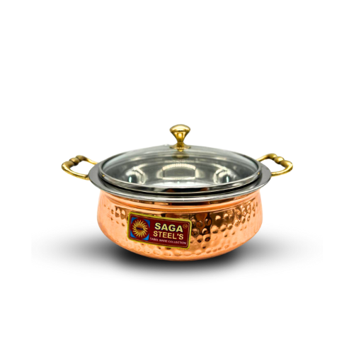 Medium Copper and Stainless Steel Serving Dish with Glass Lid - 17CM