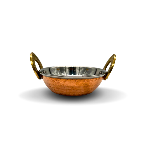 Medium Copper and Stainless Steel Serving Dish with V Handle