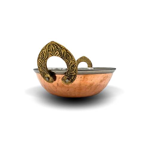 Medium Copper and Stainless Steel Serving Dish with V Handle