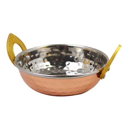 Copper Kadai Dish with Brass Handles - 13CM