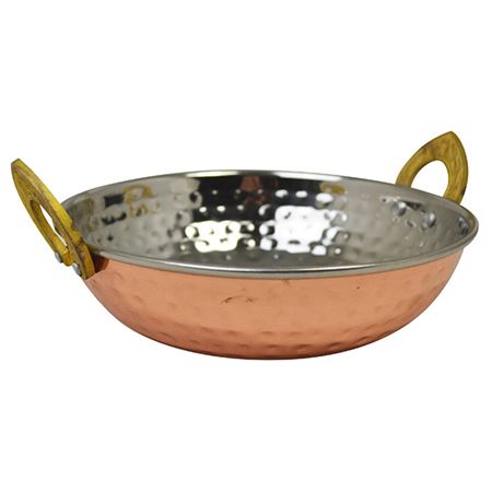 Copper Kadai Dish with Brass Handles - 17CM