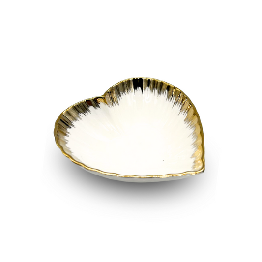 Strong Crockery White and Gold Heart-Shaped Bowl and Plate Set