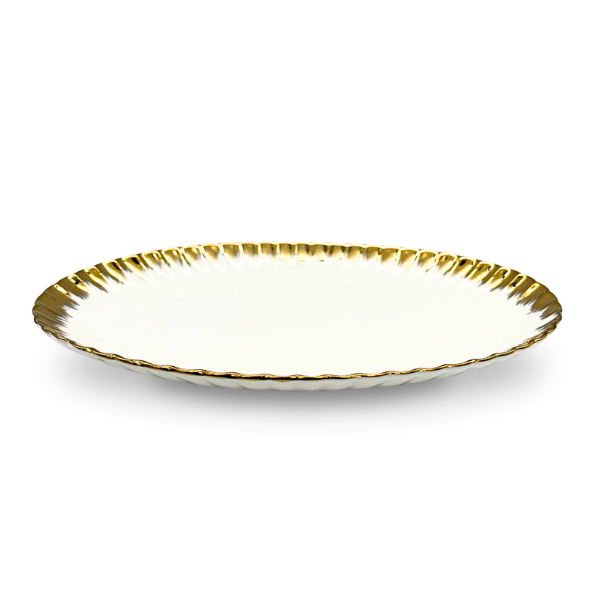 Strong Crockery White and Gold Small Oval Serving Tray