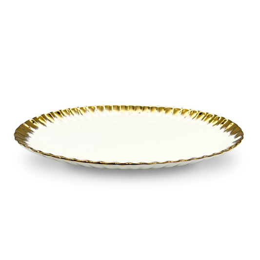 Strong Crockery White and Gold Oval Medium Serving Tray