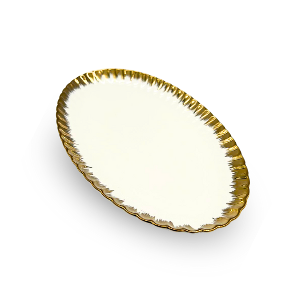 Strong Crockery White and Gold Small Oval Serving Tray