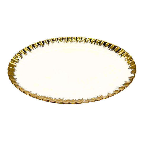 Strong Crockery White and Gold Oval Medium Serving Tray