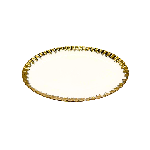 Strong Crockery White and Gold Small Oval Serving Tray