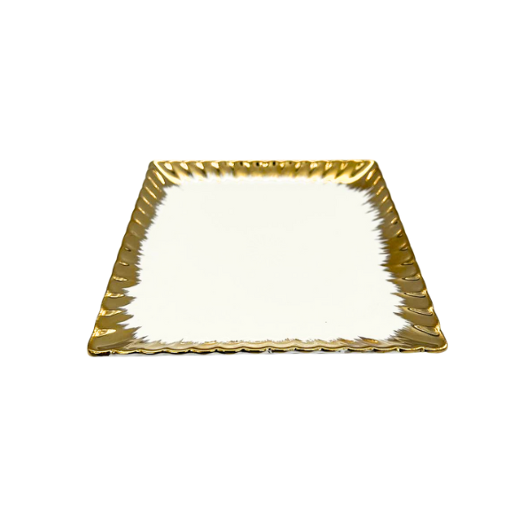 Strong White and Gold Crockery Medium Square Plate, 25CM