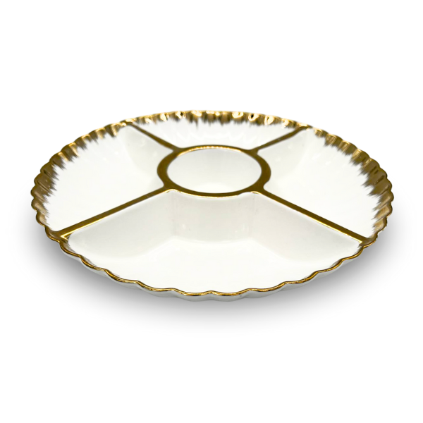 Strong White and Gold Crockery 5-Compartment Serving Tray