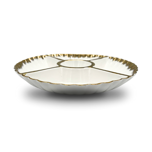 Strong White and Gold Crockery 5-Compartment Serving Tray