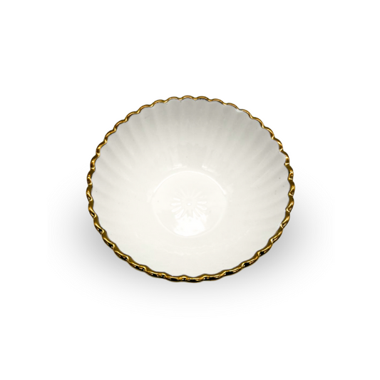 Strong White and Gold Crockery Medium Round Bowl, 20 cm