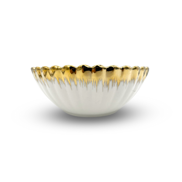 Strong White and Gold Crockery Small Round Bowl - 12CM