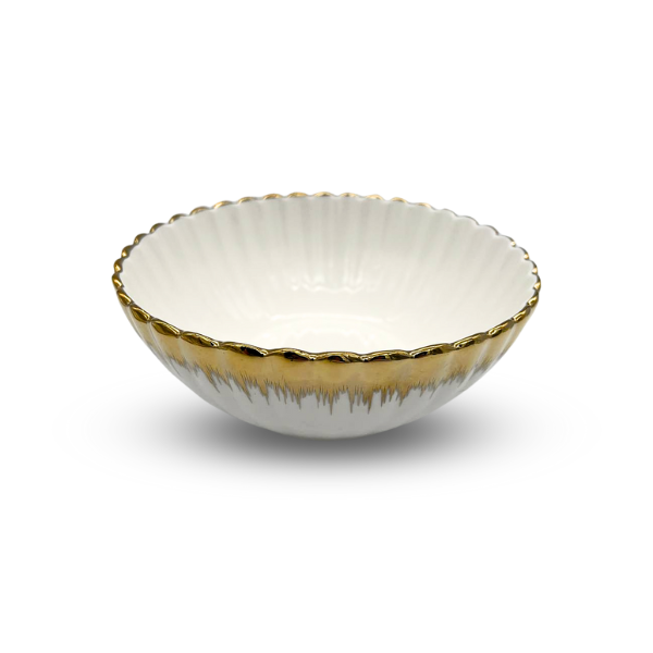 Strong White and Gold Crockery Medium Round Bowl, 20 cm