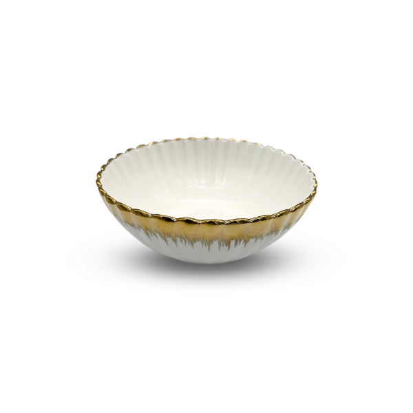 Strong White and Gold Crockery Small Round Bowl - 12CM