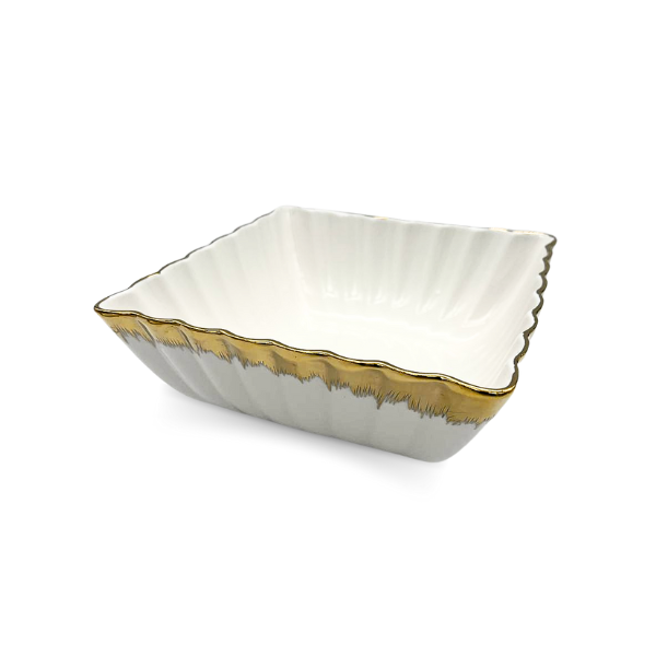 Strong Crockery White and Gold Small Square Bowl - 15CM