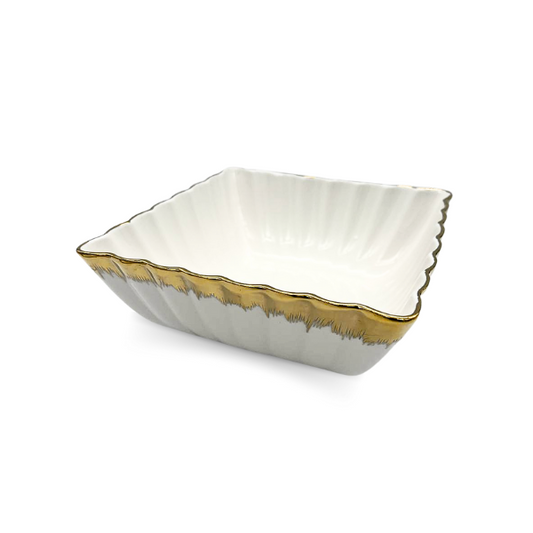 Strong Crockery White and Gold Medium Square Bowl - 20CM