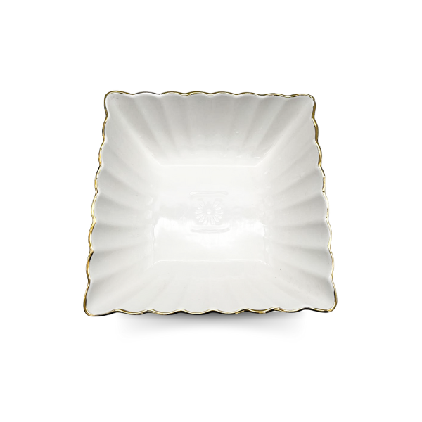 Strong Crockery White and Gold Small Square Bowl - 15CM