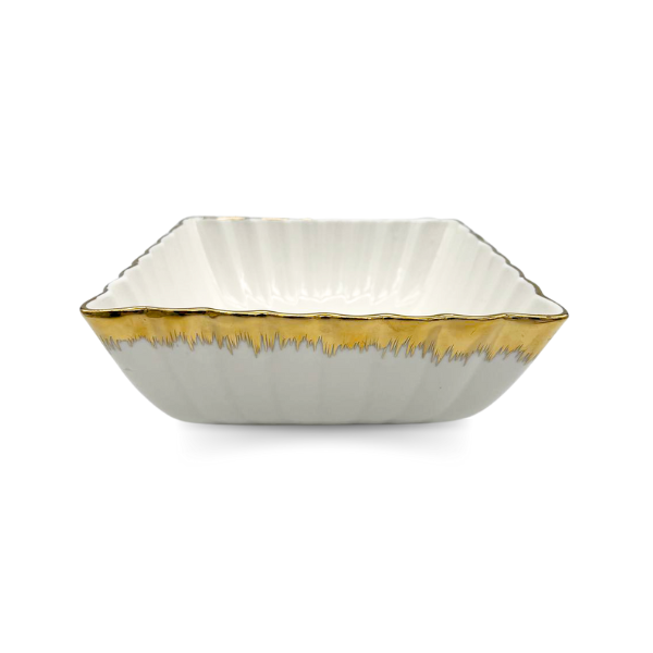 Strong Crockery White and Gold Medium Square Bowl - 20CM