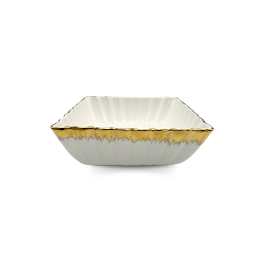 Strong Crockery White and Gold Small Square Bowl - 15CM