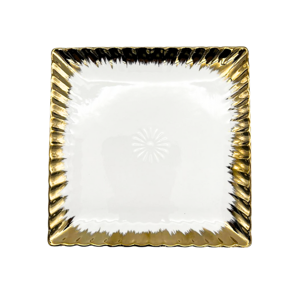 Strong White and Gold Crockery Set of 4 Square Plates