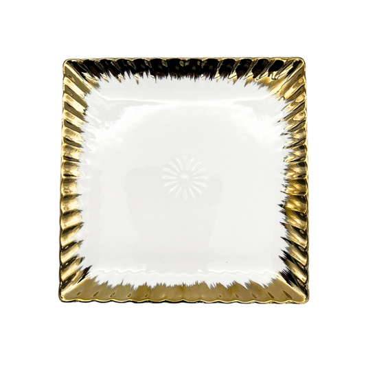 Strong Crockery White and Gold Square Shape Extra Large Plate - 36CM