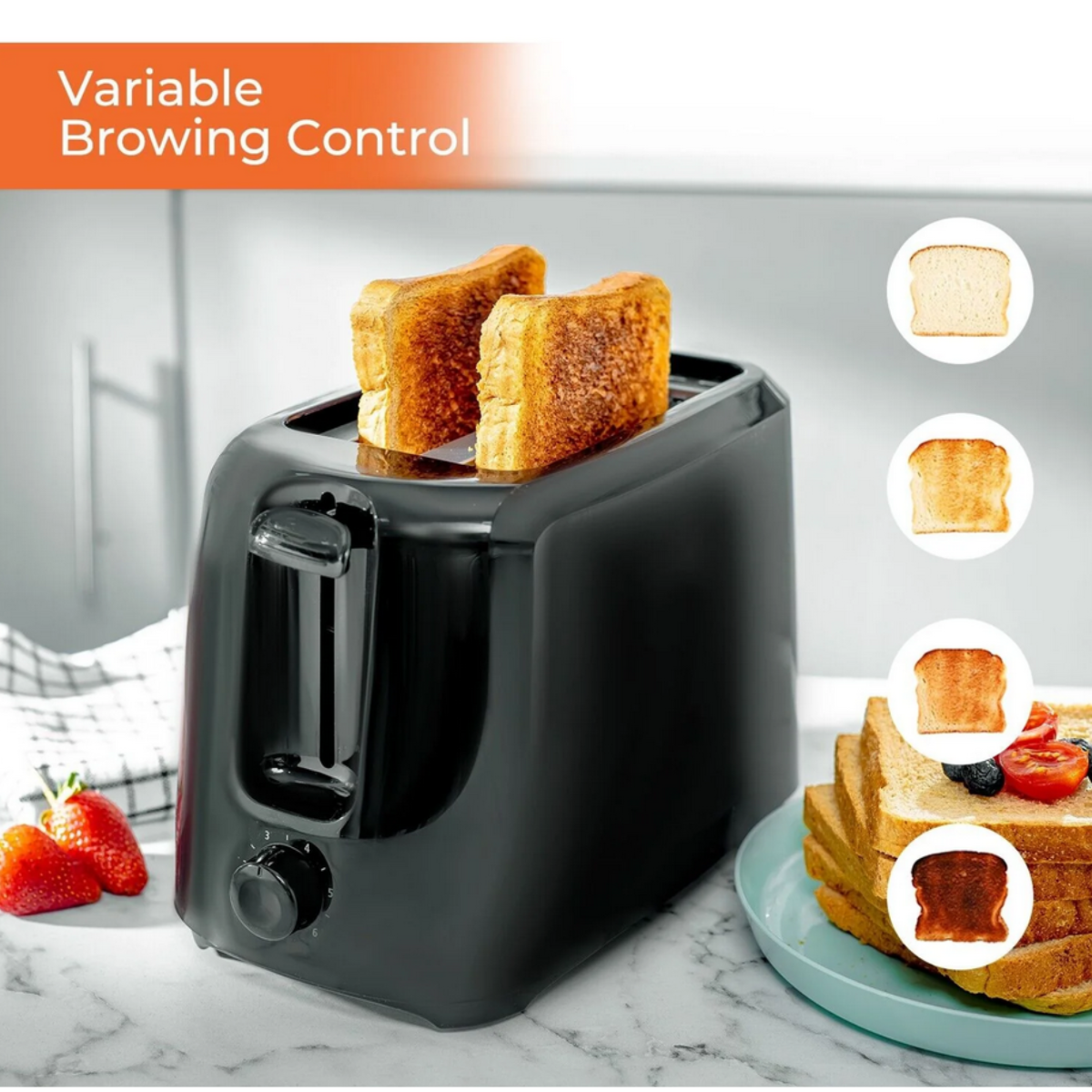 Geepas Black 2-Slice Toaster With Adjustable Browning Control