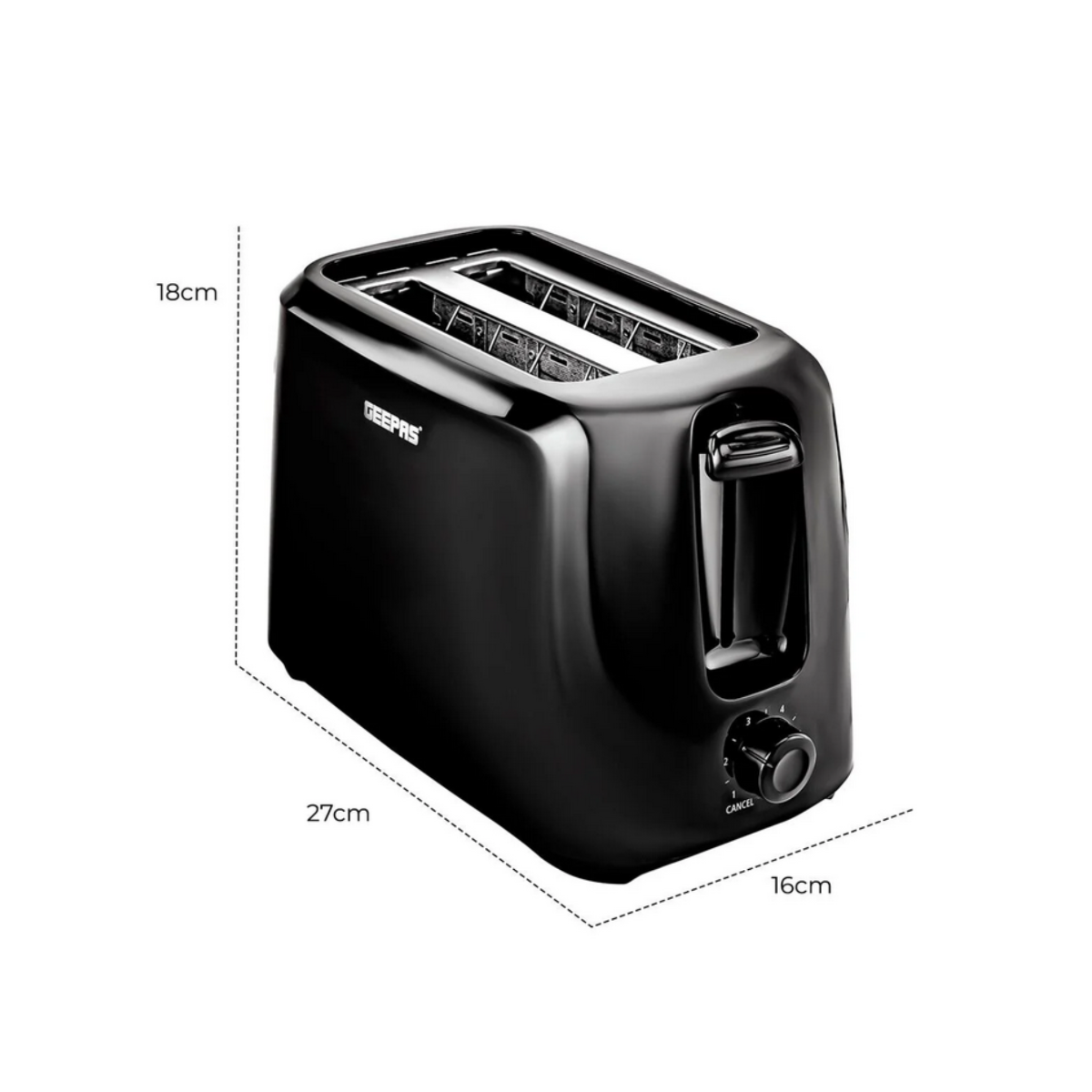 Geepas Black 2-Slice Toaster With Adjustable Browning Control