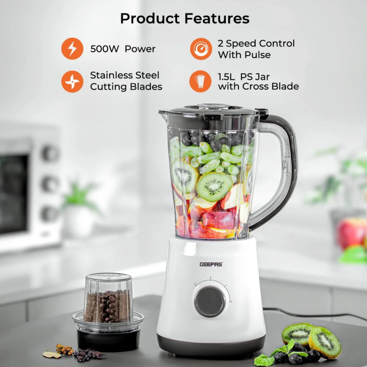 Geepas 2-Speed Black Smoothie Maker Jug Blender 500W