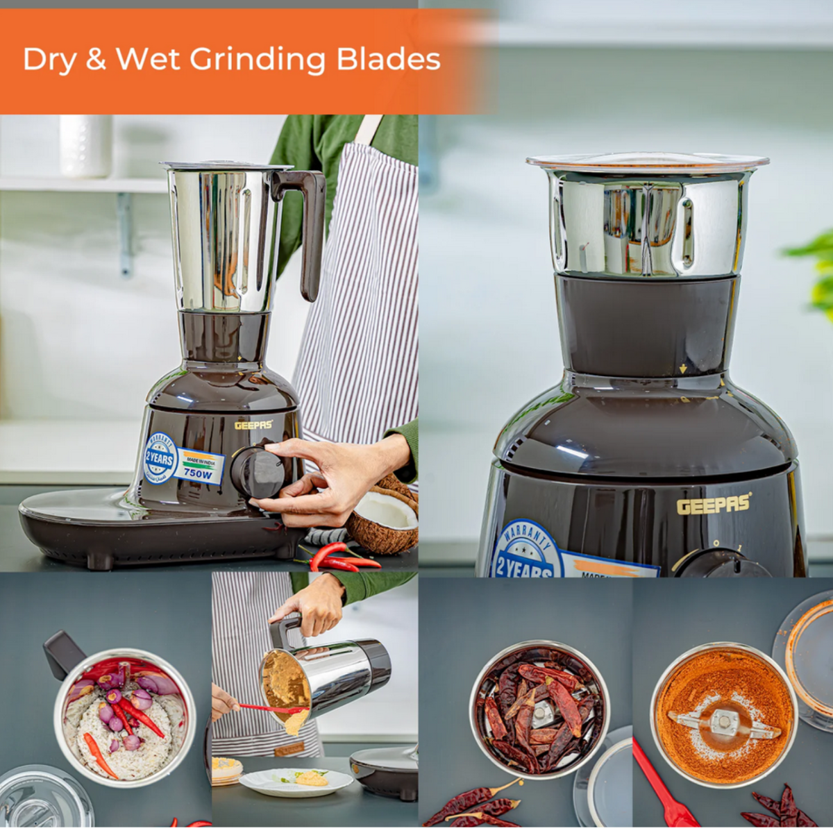 Geepas 3-in-1 Heavy-Duty Wet and Dry Mixer Grinder 750W – C&S