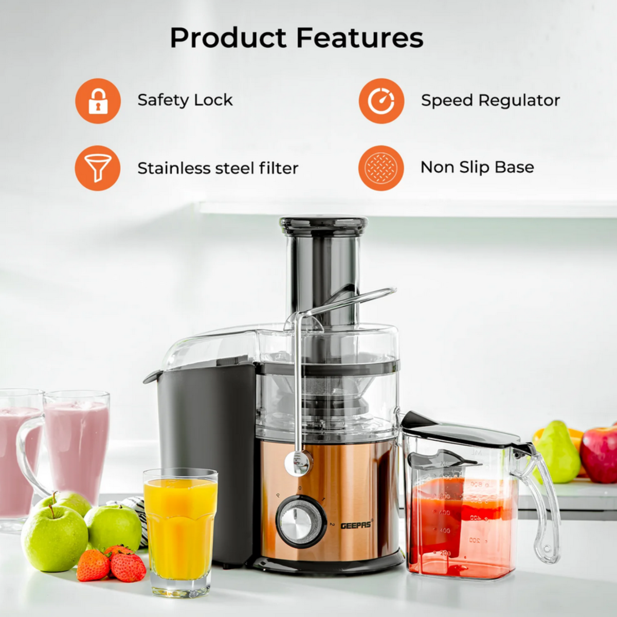 Geepas 800W Centrifugal Juicer with 2-Speeds and Pulse Function