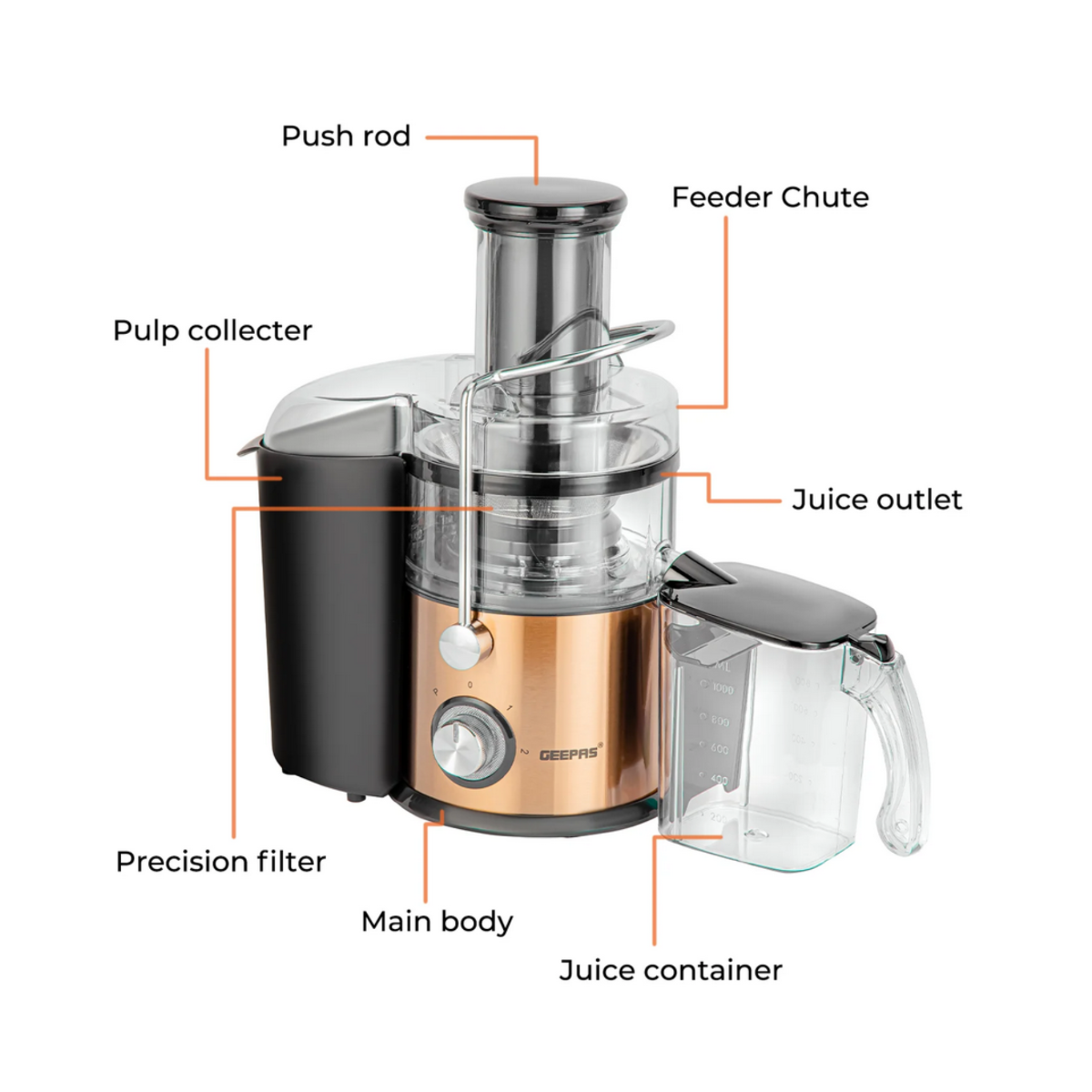 Geepas 800W Centrifugal Juicer with 2-Speeds and Pulse Function