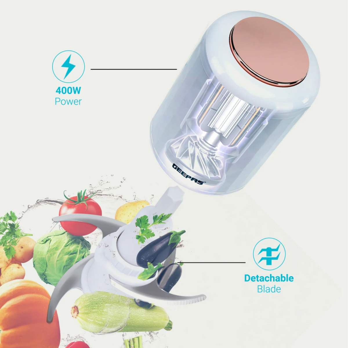 Geepas Rose Gold Mini Food Processor 500ml