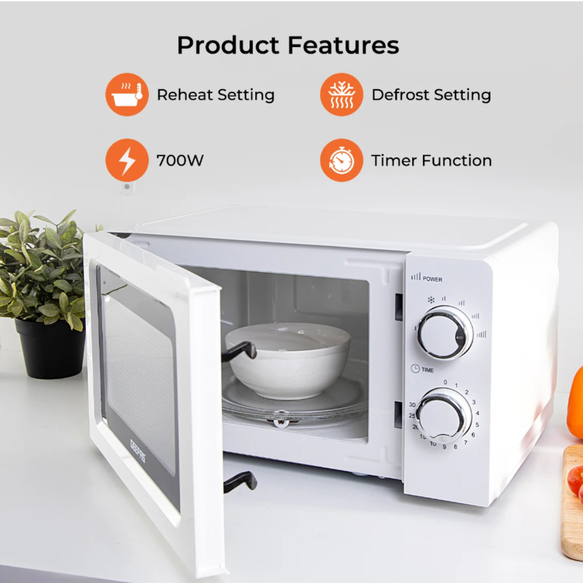 Geepas 20L Solo Freestanding White Microwave Oven