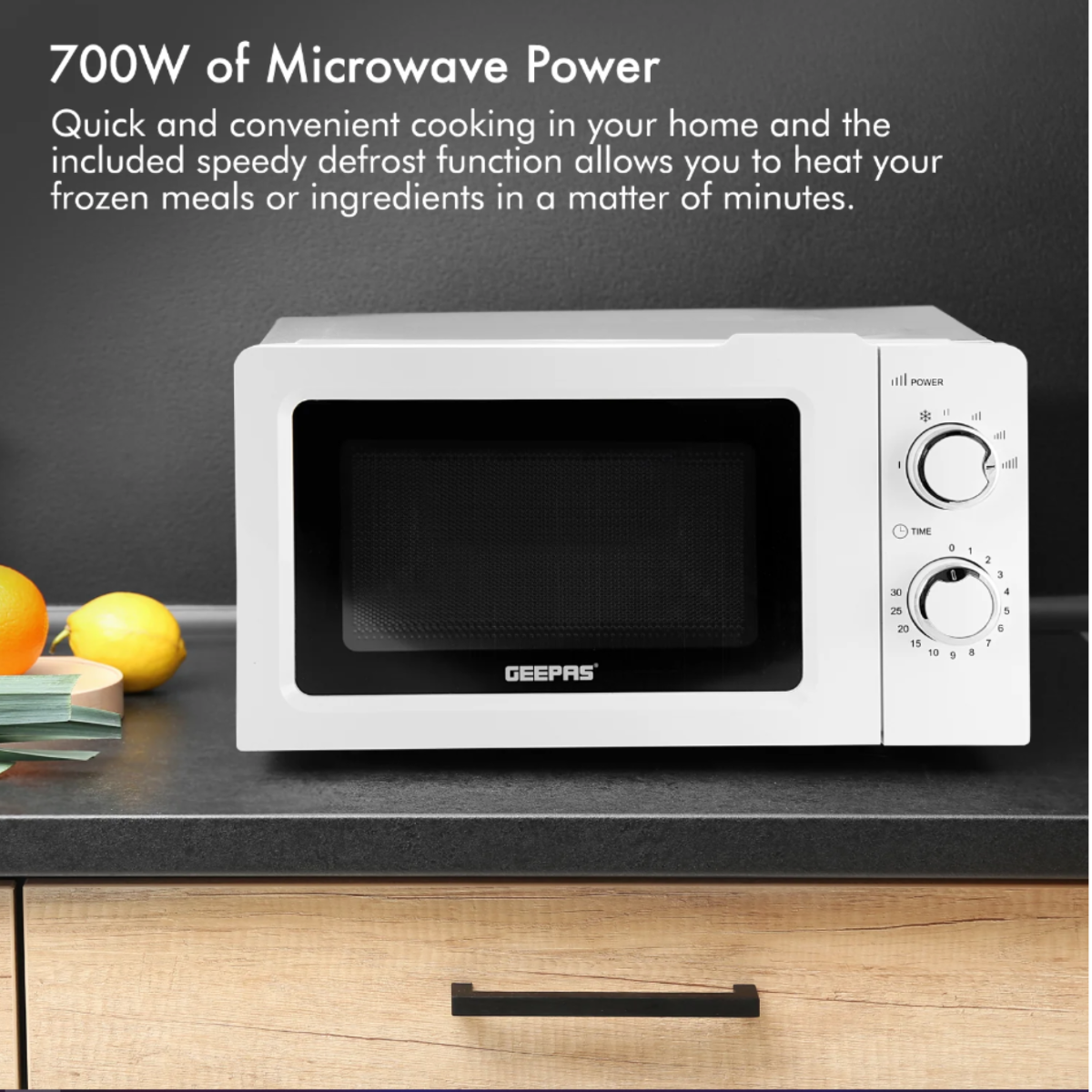 Geepas 20L Solo Freestanding White Microwave Oven