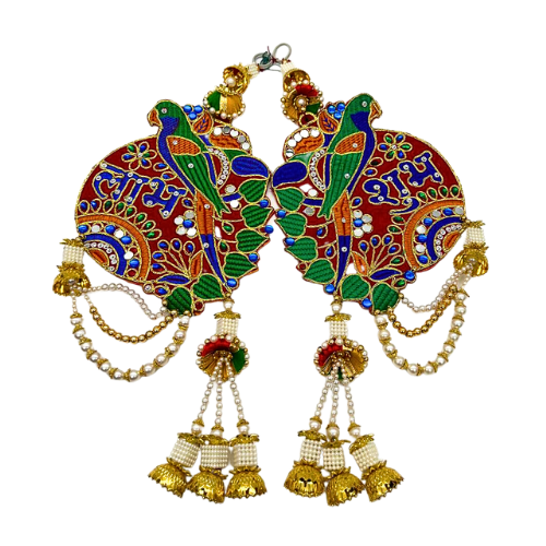 Diwali Decorations Double-Sided Toran with Shubh Labh and Parrot Design for Home Hanging Ornament