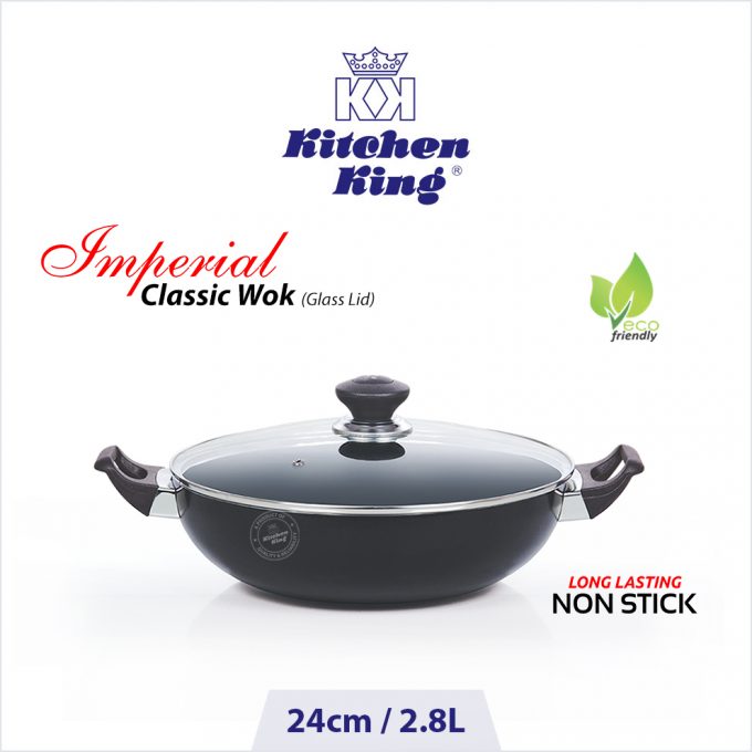 Kitchen King Imperial Classic Wok with Glass Lid – 24cm