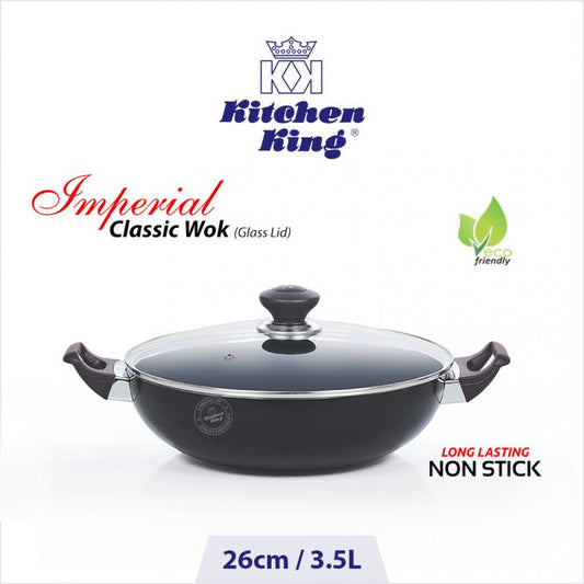 Kitchen King Imperial Classic Wok with Glass Lid – 26cm