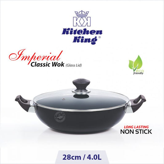 Kitchen King Imperial Classic Wok with Glass Lid – 28cm