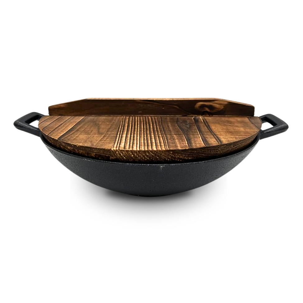 Cast Iron Wok Non Stick for Stir Fry, Grilling Professional Cast Iron Wok with Lid | 36cm