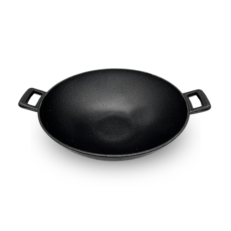 Cast Iron Wok Non Stick for Stir Fry, Grilling Professional Cast Iron Wok with Lid | 36cm