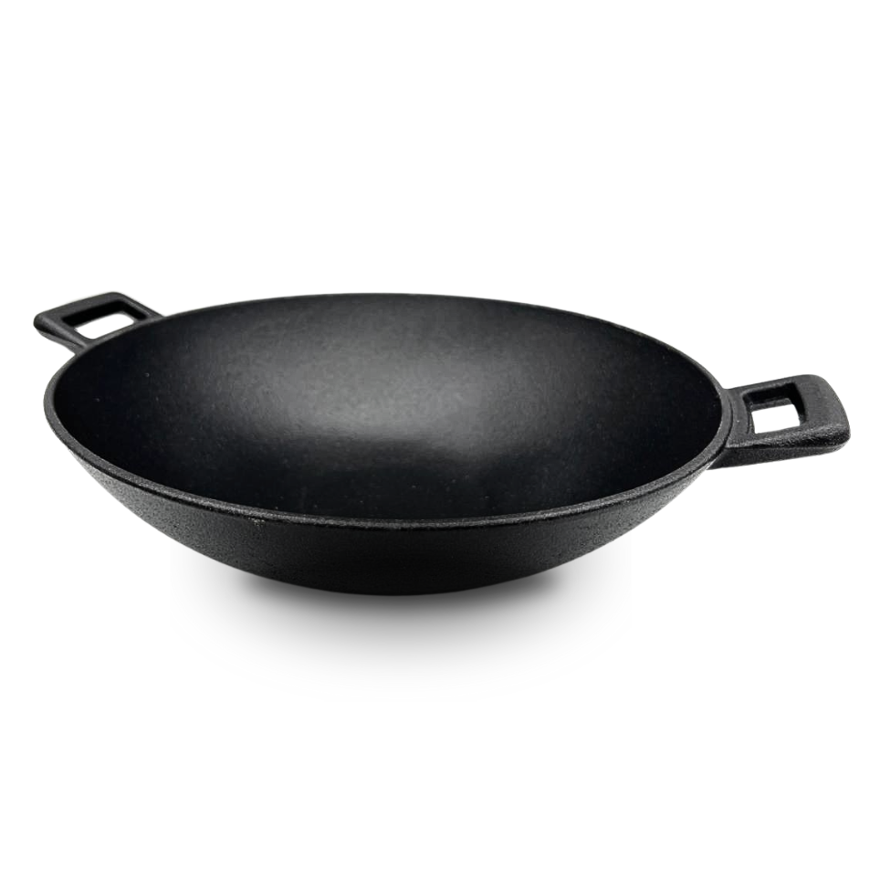 Cast Iron Wok Non Stick for Stir Fry, Grilling Professional Cast Iron Wok with Lid | 36cm