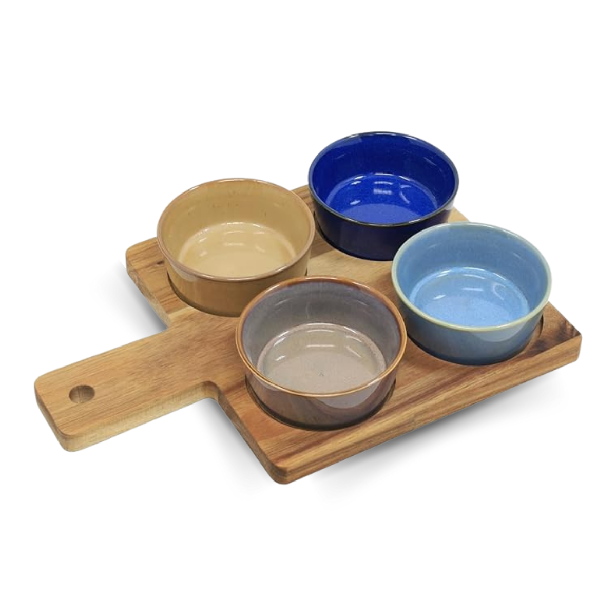 Lesser & Pavey 4 Snack Dishes & Wood Tray for Chips Dips Food Platter