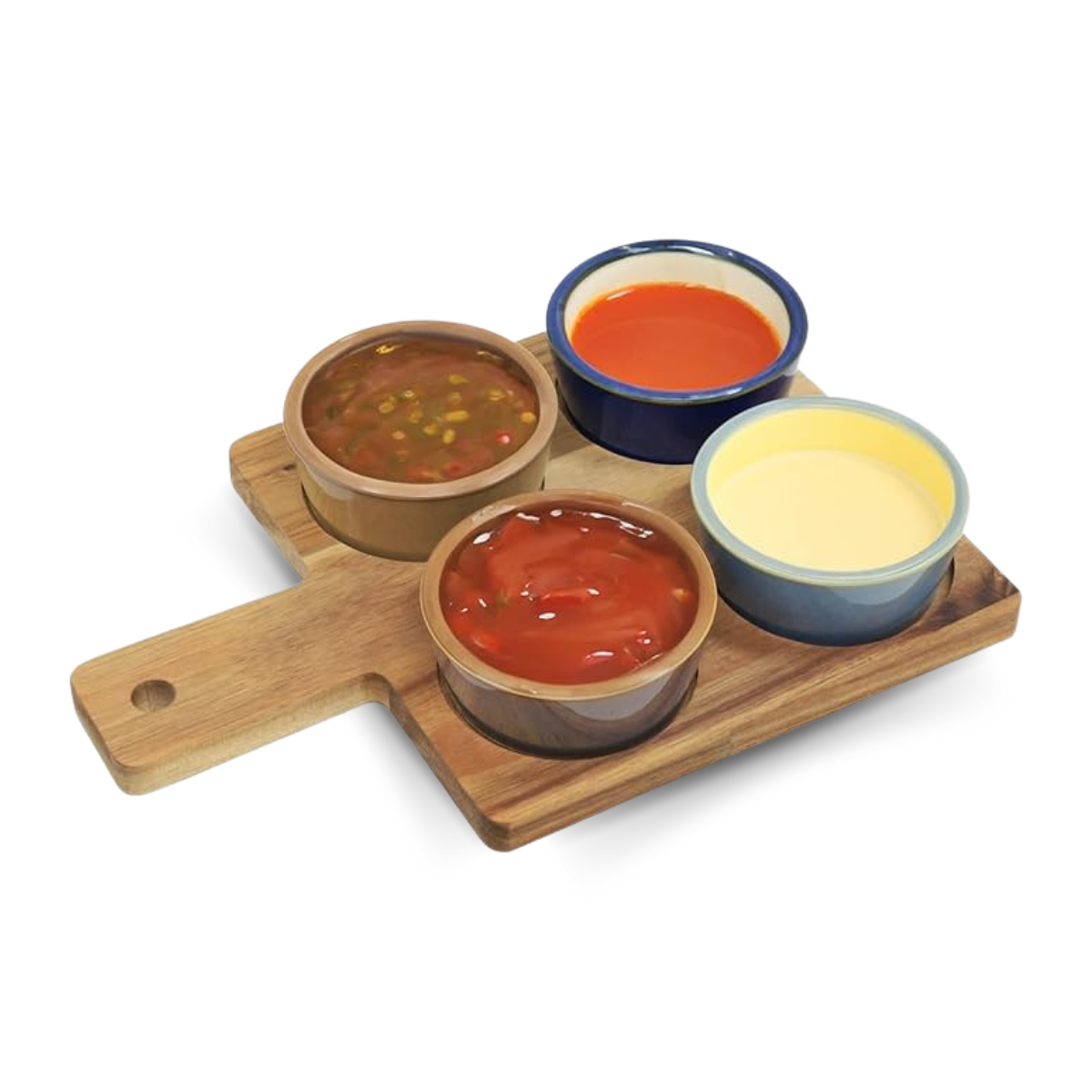 Lesser & Pavey 4 Snack Dishes & Wood Tray for Chips Dips Food Platter