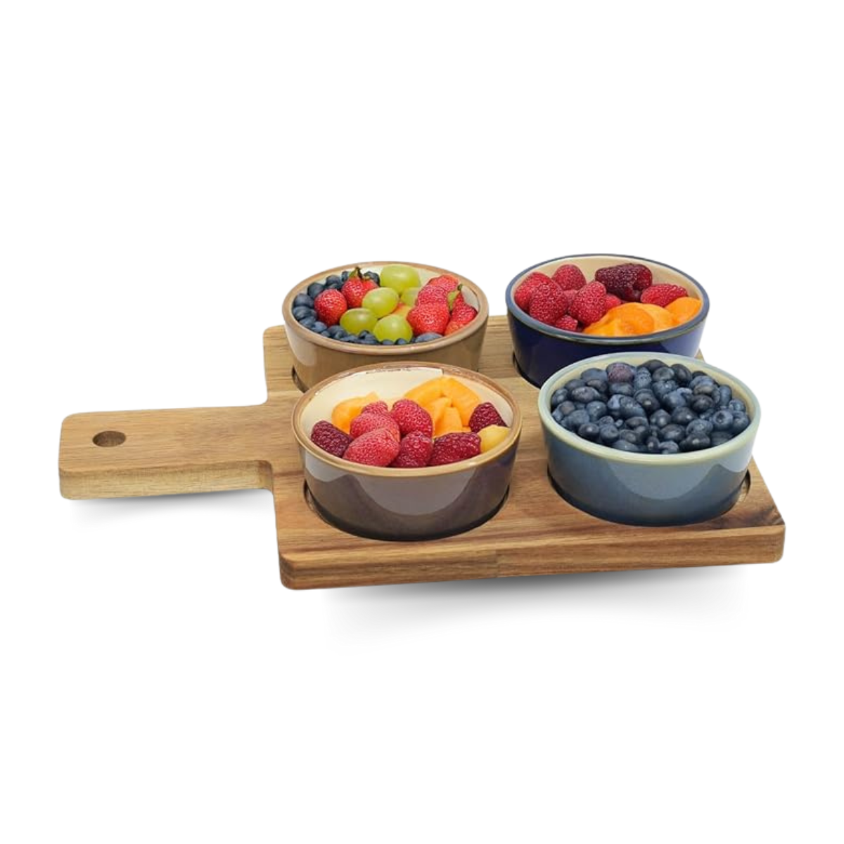 Lesser & Pavey 4 Snack Dishes & Wood Tray for Chips Dips Food Platter