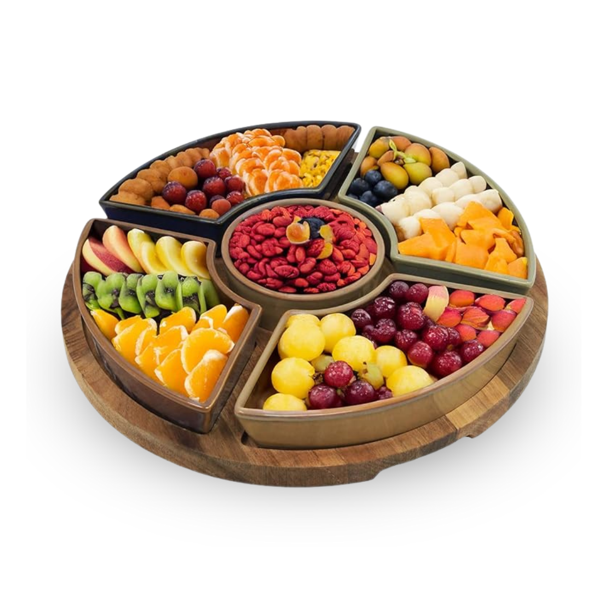 Lesser & Pavey 5 Snack Dishes & Wood Tray for Chips Dips Food Platter