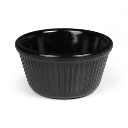 Melamine Ramekin Black Ribbed 4 oz Pack 6