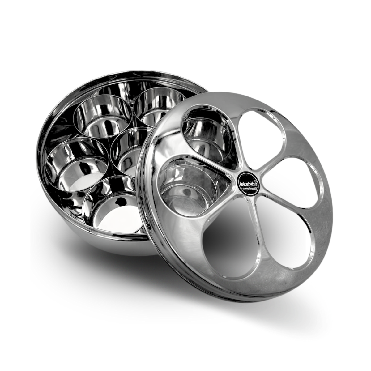 Stainless Steel Lakshita Masala Dabba with 7 bowls for spices with see through lid 18.5cm