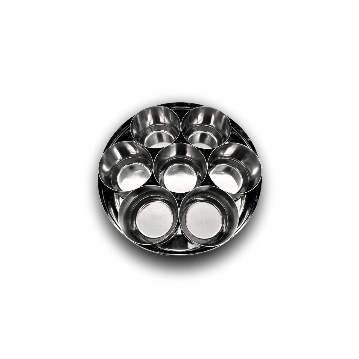 Stainless Steel Masala Dabba with 7 bowls for spices with see through lid 16cm