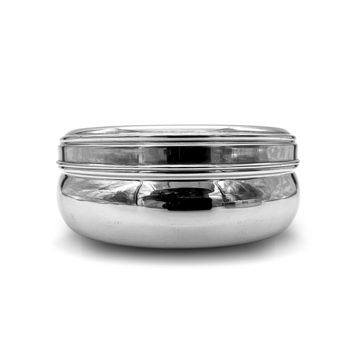 Belly-Shaped Masala Dabba - Stainless Steel Spice Box with See-Through Lid (19cm)