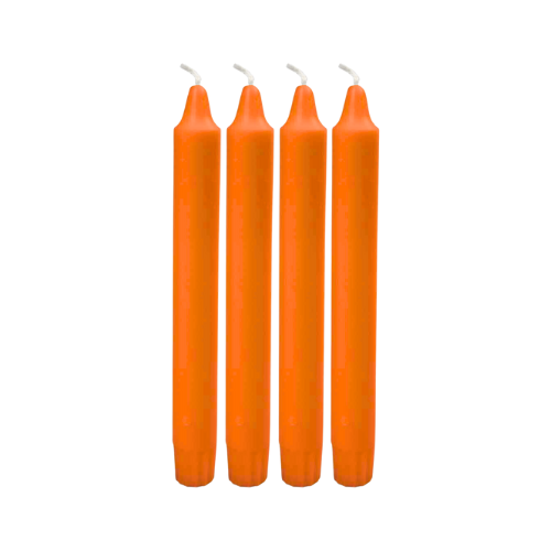 set of 4 Traditional and classic shape Taper Candles Orange